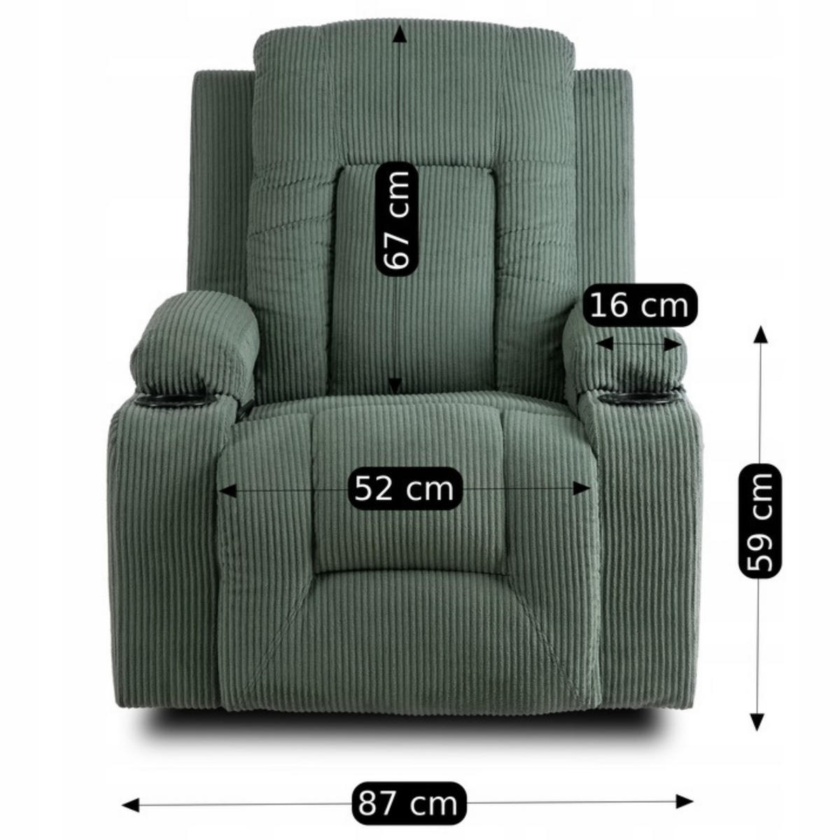 MASSAGESESSEL BOX 2 mit Fußhocker Cord Grün - Grün, Holz/Textil (87/101/85cm) - makarowski meble