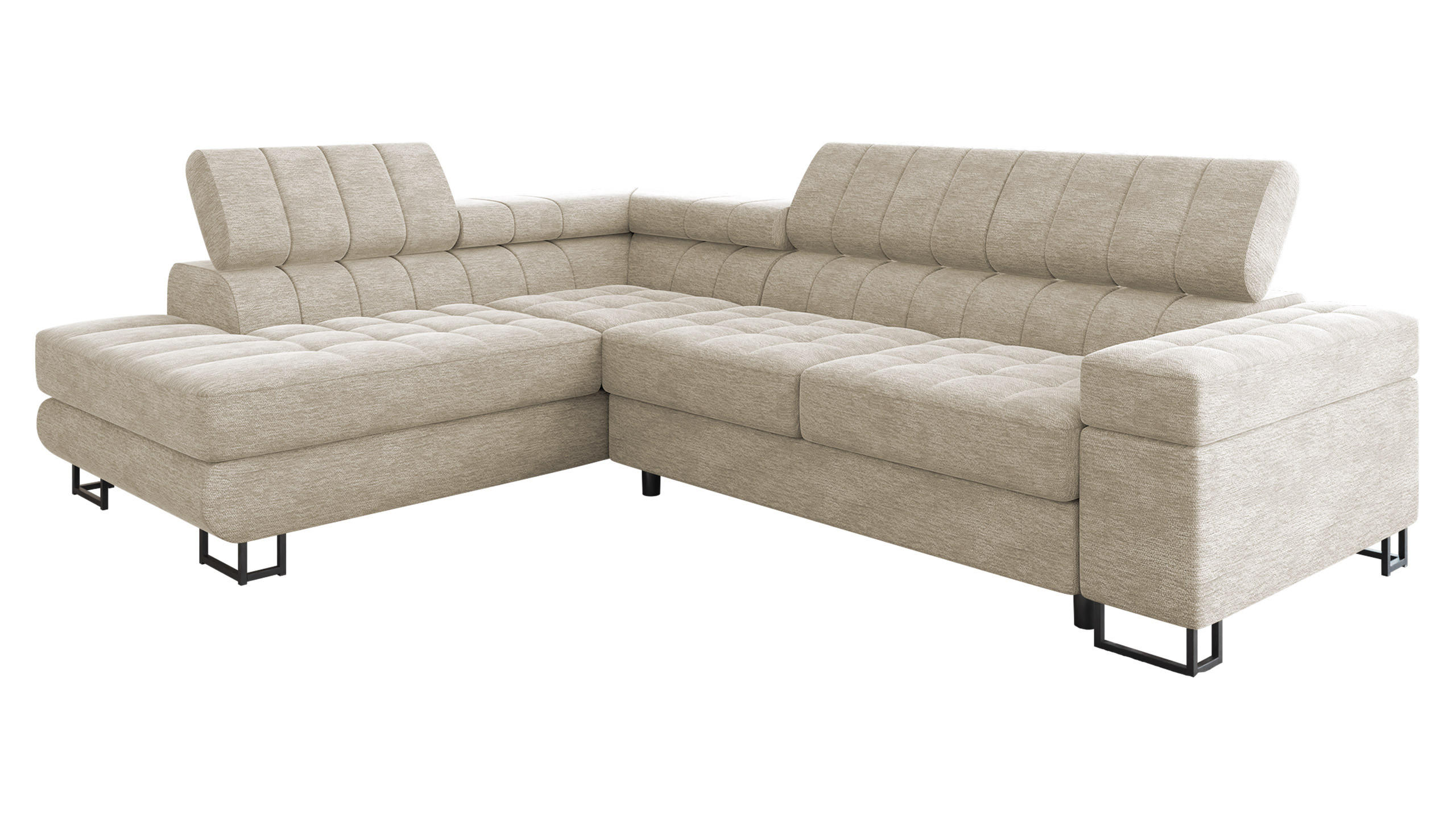 ECKSOFA Laris, Seite: Links - Champagner/Schwarz, Holz/Textil (271/203cm) - MIRJAN24