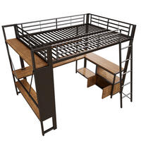 HOCHBETT 140/200 cm DE-04995, mit LED, Schreibtisch und Lochwand in Schwarz - Schwarz, Metall (140/200cm) - ComfortXL