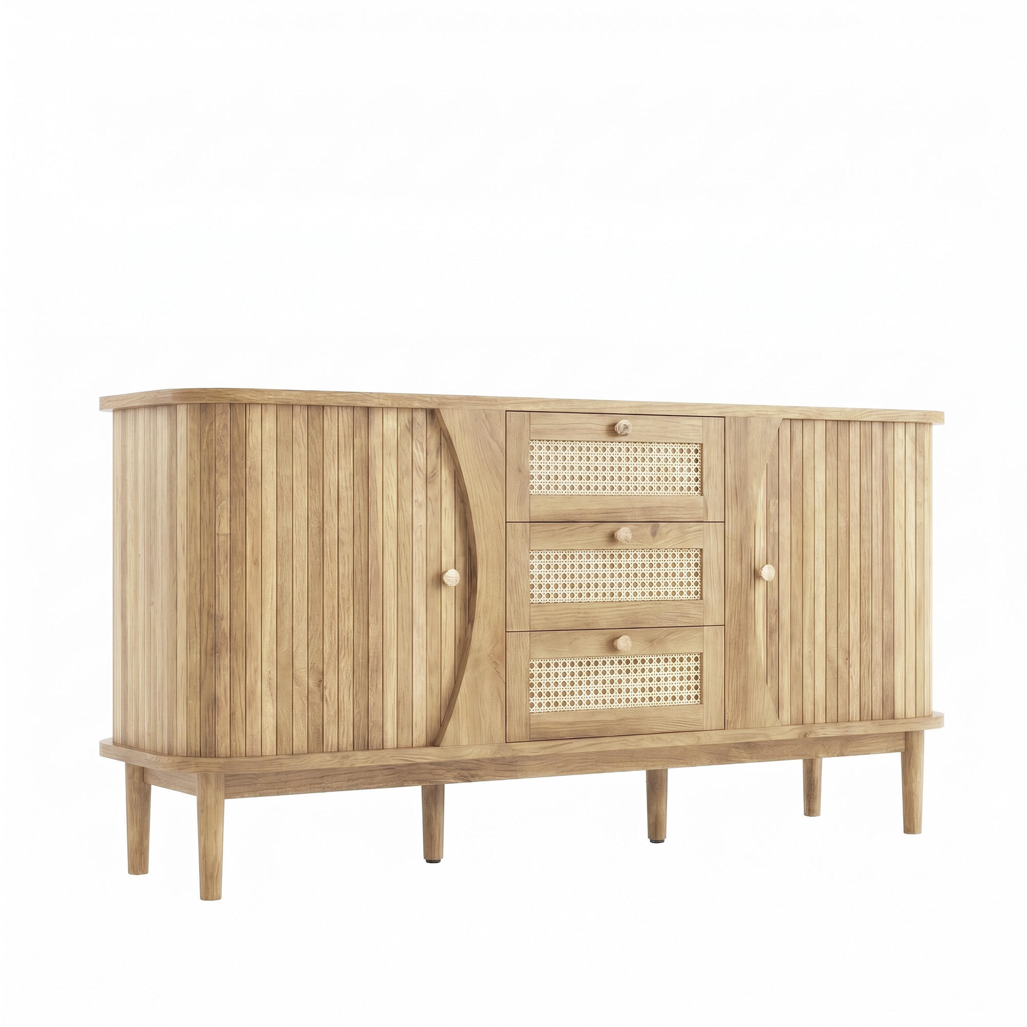 SIDEBOARD in Naturfarben mit Schiebetüren und Schubladen für Wohnzimmer, B140.5/T40/H76 cm - Naturfarben, Holzwerkstoff (140.5/76/40cm) - STILVORA