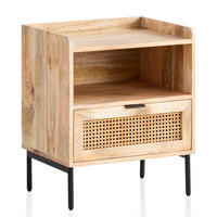 NACHTTISCH – Mango Massivholz/Rattan, 50x60x40 cm, 1 Schublade, Wiener Geflecht - Schwarz/Braun, Holz/Metall (50/60/40cm) - KADIMA DESIGN