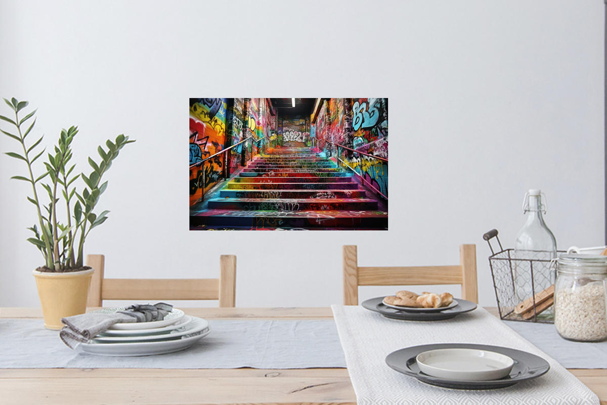 WANDTATTOO Treppe - Graffiti - Farben - Kunst 60x40 cm - Multicolor, Kunststoff (60/40/0.1cm) - MuchoWow