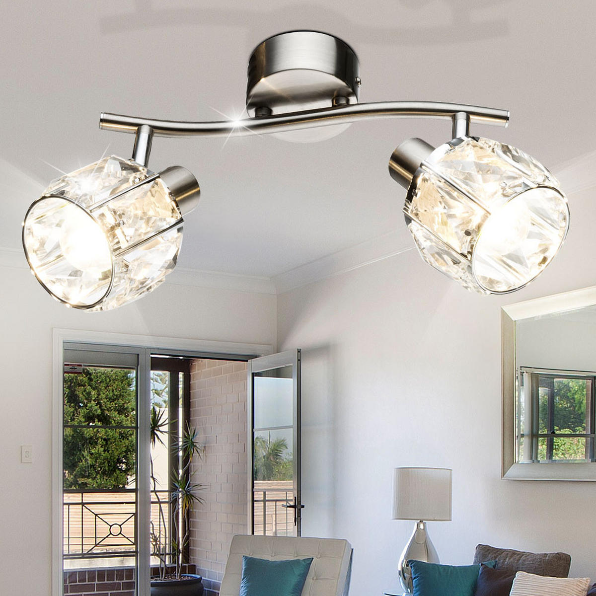 DECKENLEUCHTE KRIS Metall Silber - Silberfarben, Glas (28/22/18cm) - Globo Lighting