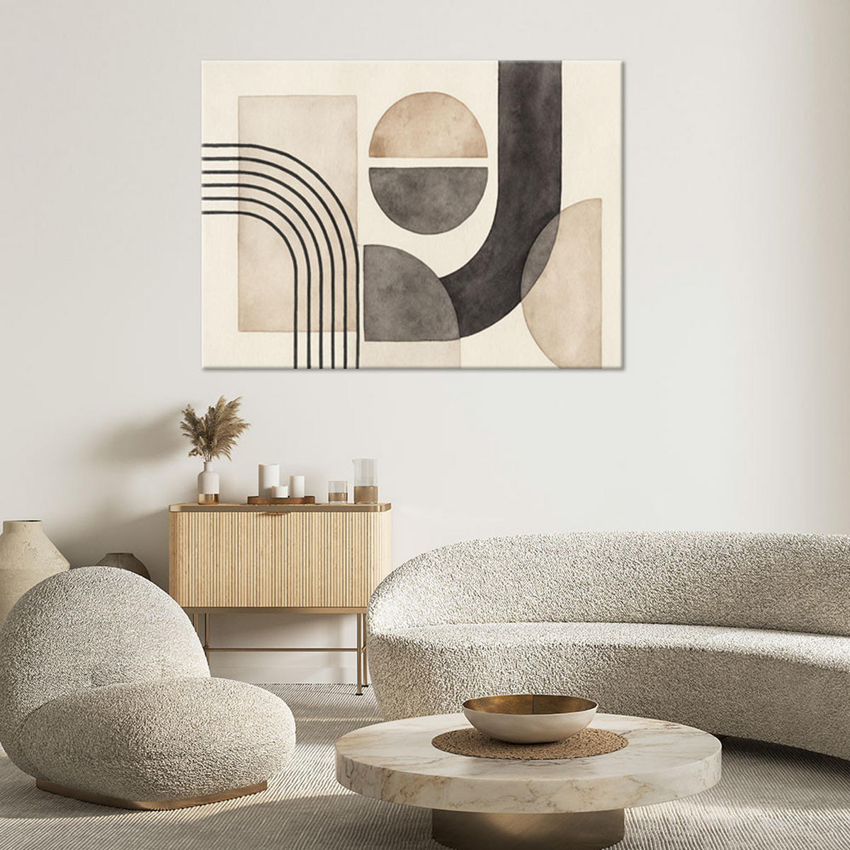 LEINWANDBILD Geometrische Formen Aquarell 120x80cm - Beige, Textil (120/80cm) - Feeby