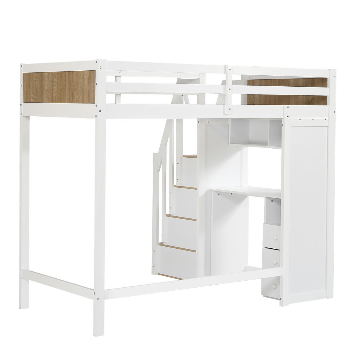 HOCHBETT 90x200cm mit 4-Stufen-Leiterschrank in Weiß+Natur - Weiß, Holz (90/200cm) - KOMHTOM