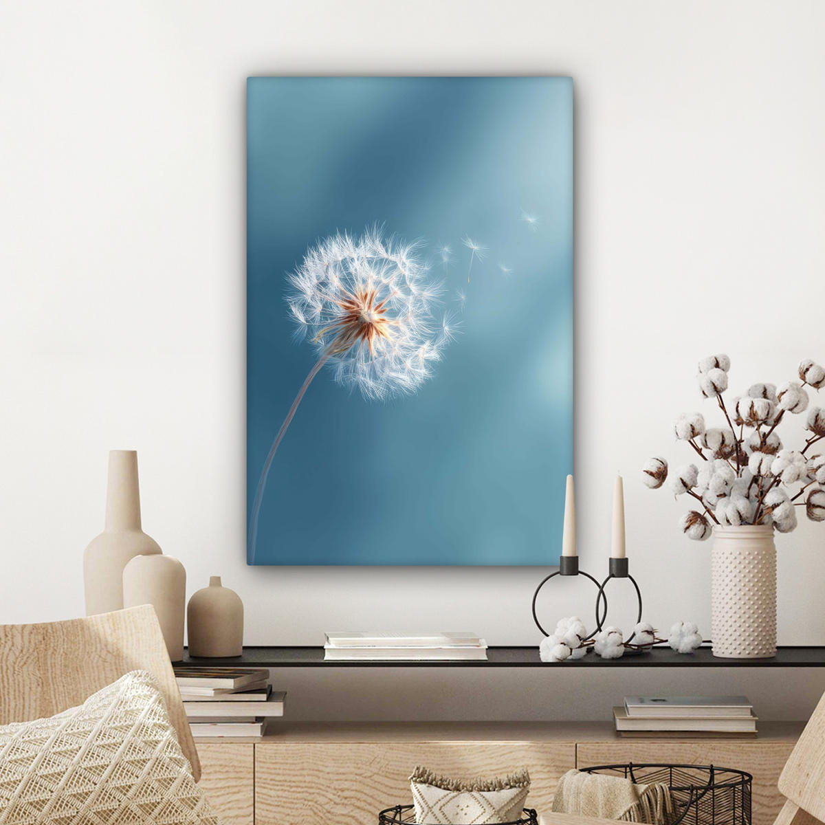 LEINWANDBILD Löwenzahn - Wind - Blau Wanddeko 40x60 cm - Blaugrau, Textil (40/60cm) - MuchoWow