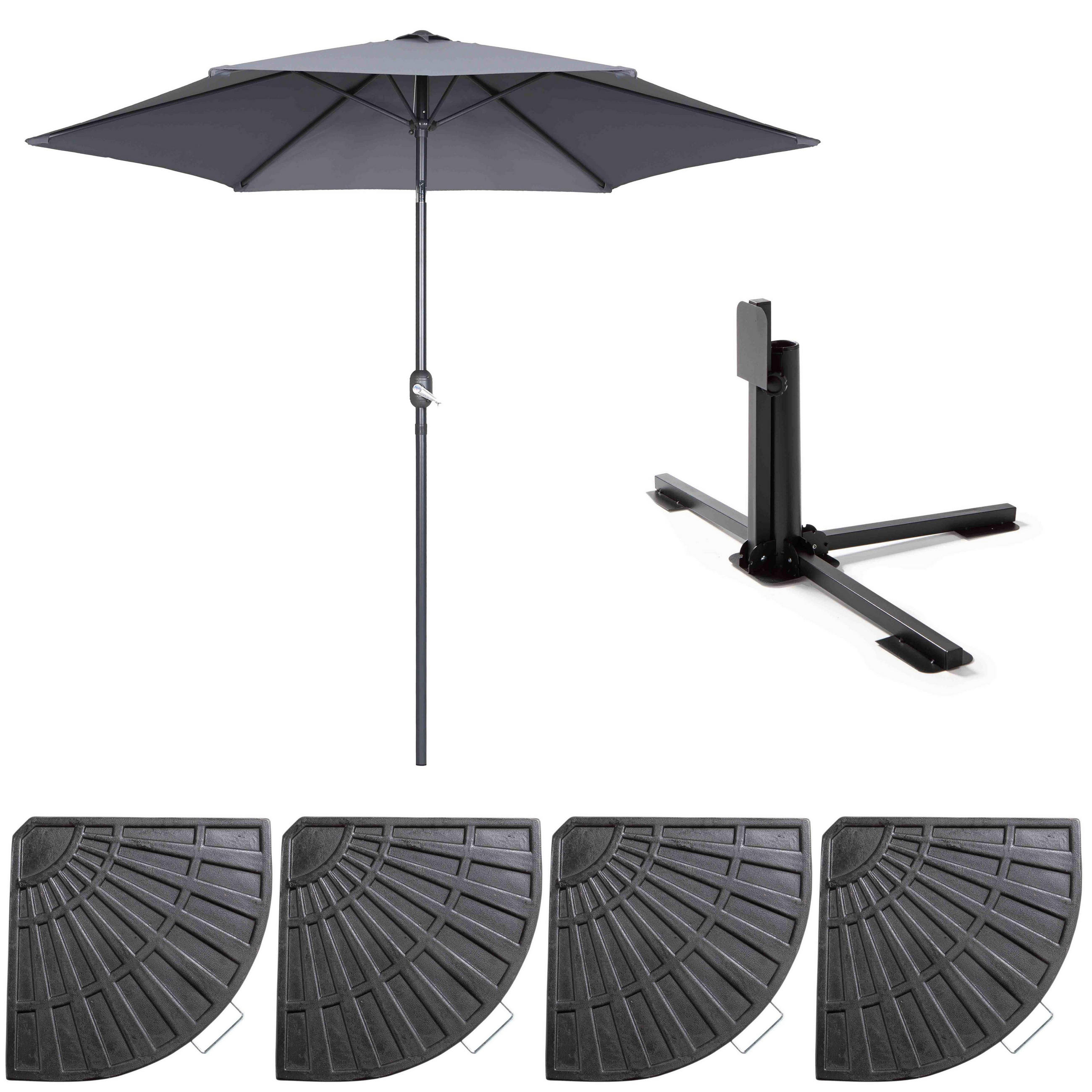 SONNENSCHIRM 3x3m mit 4 Gewichtsplatten, Grau - Grau, Metall (300/300cm) - Oviala