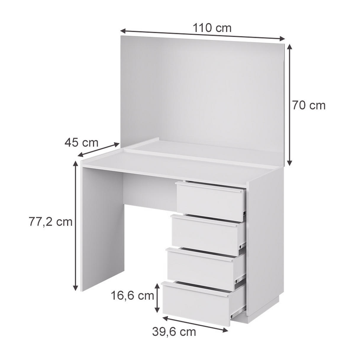 TOALETNÍ STOLEK Viktoria Bílá - bílá, kompozitní dřevo (110/77.2/45cm) - Vicco