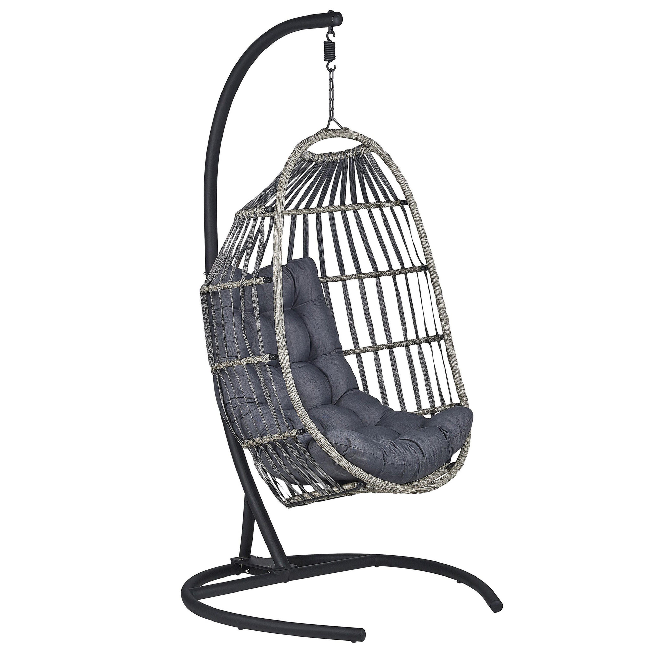HÄNGESESSEL mit Gestell PE Rattan dunkelgrau 105 cm Sesia - Dunkelbraun, Textil (105/198/105cm) - Beliani
