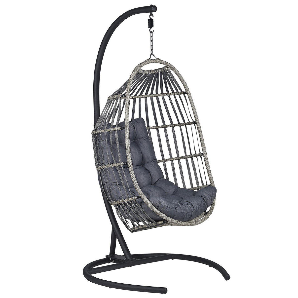 HÄNGESESSEL mit Gestell PE Rattan dunkelgrau 105 cm Sesia - Dunkelbraun, Textil (105/198/105cm) - Beliani
