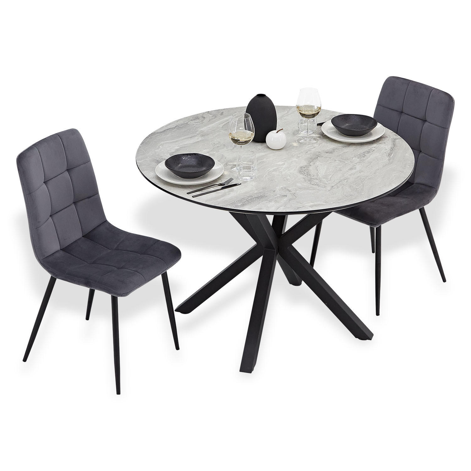 Homestyle4u Tischgruppe Grau, Schwarz 110x77x110 cm