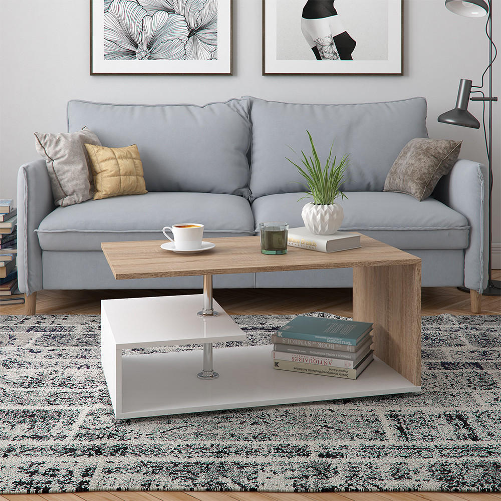 COUCHTISCH Guillermo Weiß/Sonoma 91 x 52,6 cm - Weiß/Sonoma Eiche, Holzwerkstoff (52.6/91/41cm) - Vicco