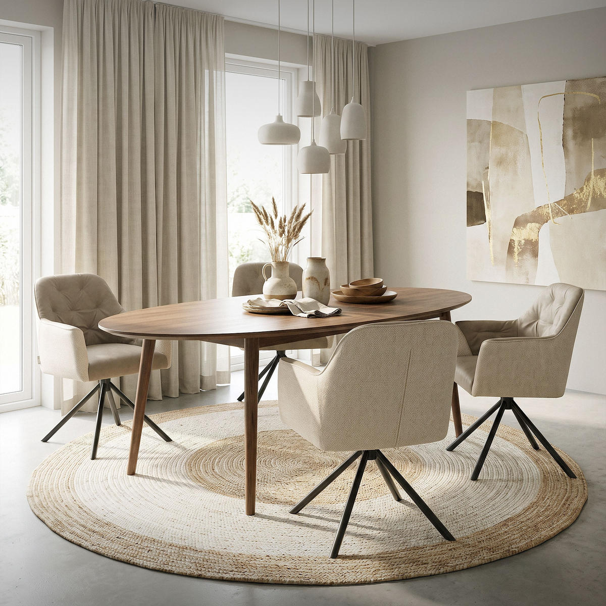 ESSZIMMERSTÜHLE 2er Set drehbar Küchenstühle gepolstert aus Webstoff-Kunstleder Beige - Beige/Schwarz, Textil/Metall (62/87/65cm) - ML-DESIGN