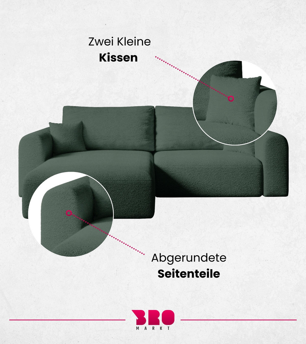 ECKSOFA Kornel mit Schlaffunktion Grün Boucle - Grün, Textil (248/165cm) - Bromarkt