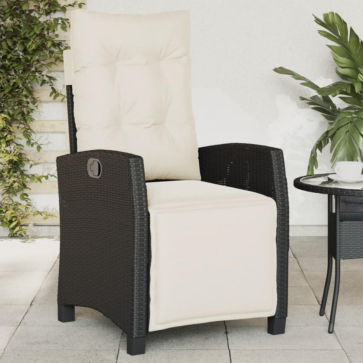 GARTENSESSEL Mit Fussteil Verstellbar Schwarz Poly Rattan - Schwarz, Kunststoff (66/93/57cm) - vidaXL