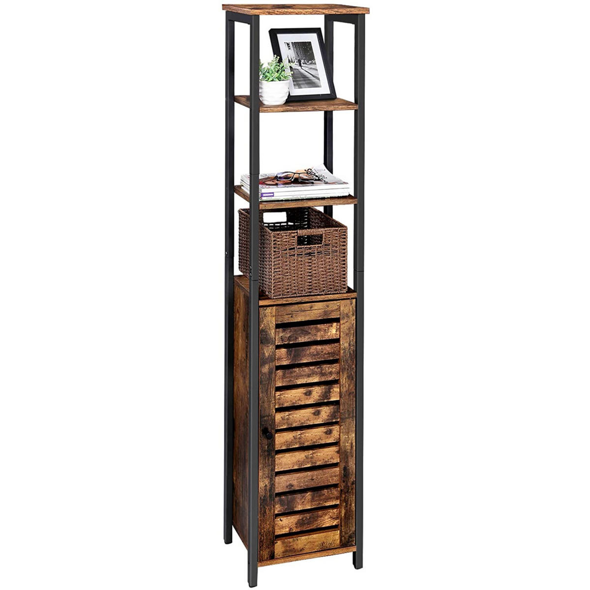 STANDREGAL Holzoptik Metall Dunkelbraun Schwarz 167x37x30 cm - Dunkelbraun/Schwarz, Holzwerkstoff/Metall (30/167/37cm) - Begryf