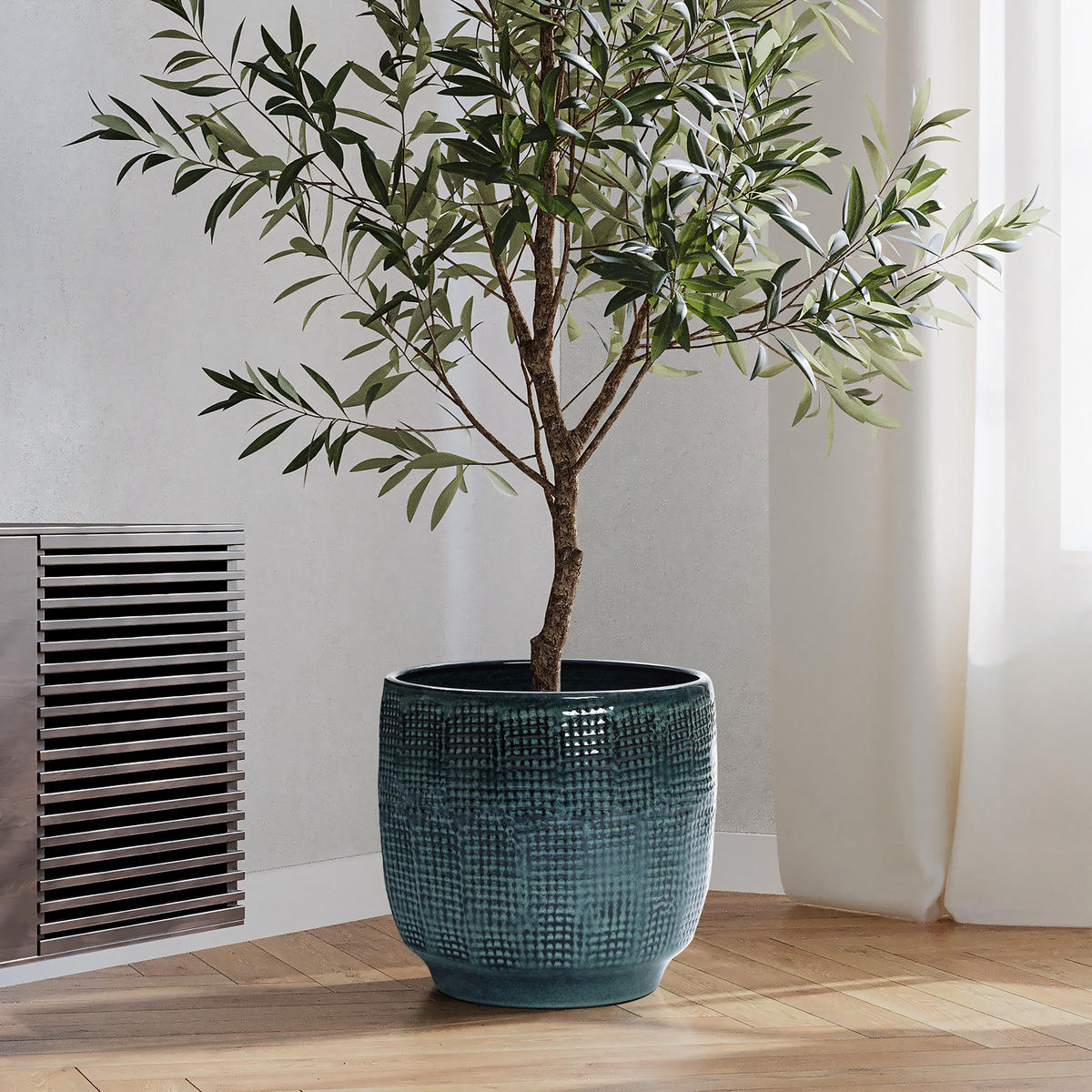 ÜBERTOPF Keramik Graugrün 30x28cm - Dunkelgrün, Keramik (29cm) - Hometopia