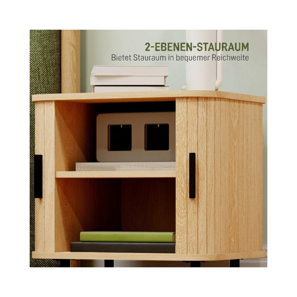 NACHTISCH LAMELLENTÜREN, STAHLBEINE, EICHE, MULTIROOM - Eichefarben, Holz (40/48/48cm)