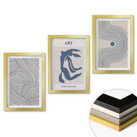 WANDBILDER 3er Set - 20x30 cm Goldrahmen - Abstrakte blaue Linien - Goldfarben, Kunststoff (20/30cm) - ArtPrintCave