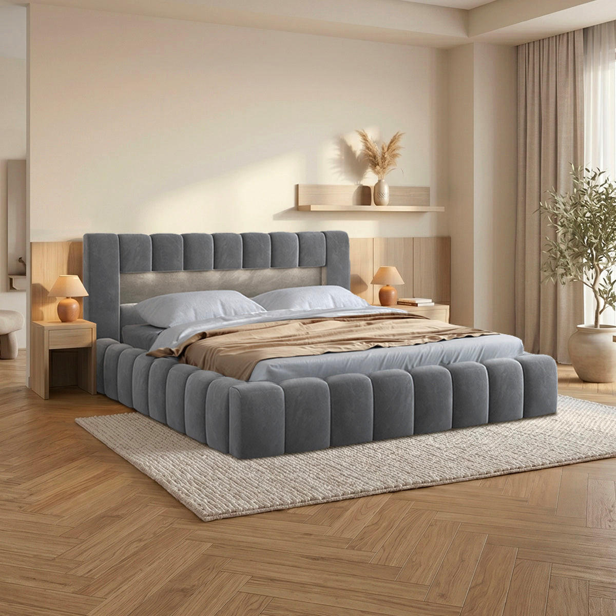 BOXSPRING POSTEL 160/200 Auria Šedá - šedá, dřevo (160/200cm) - Petits-meubles
