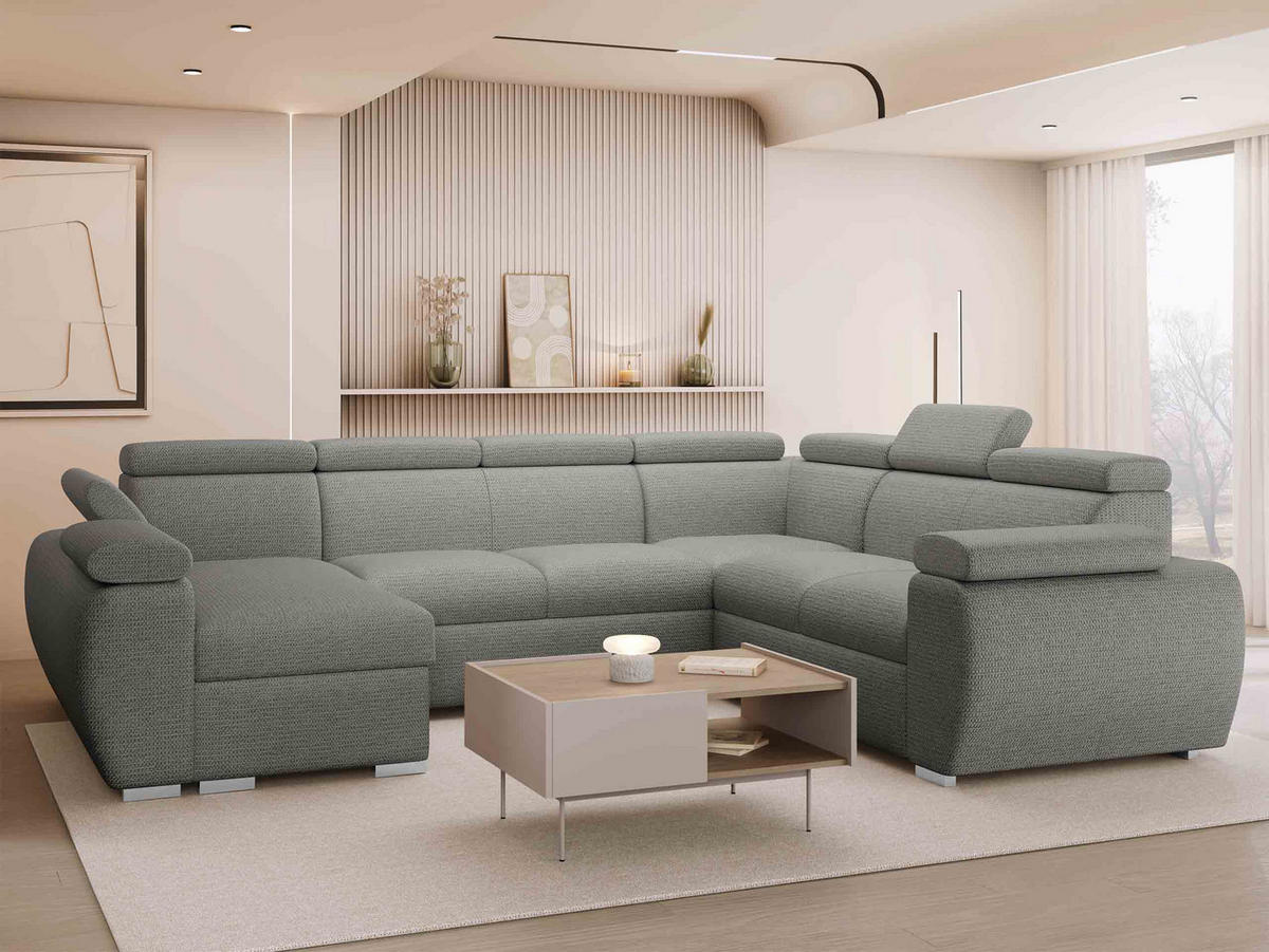 WOHNLANDSCHAFT Boston U, Seite: Links - LC+2P+R+2R - Chromfarben/Graphitfarben, Holz/Textil (325/98/260cm) - MIRJAN24