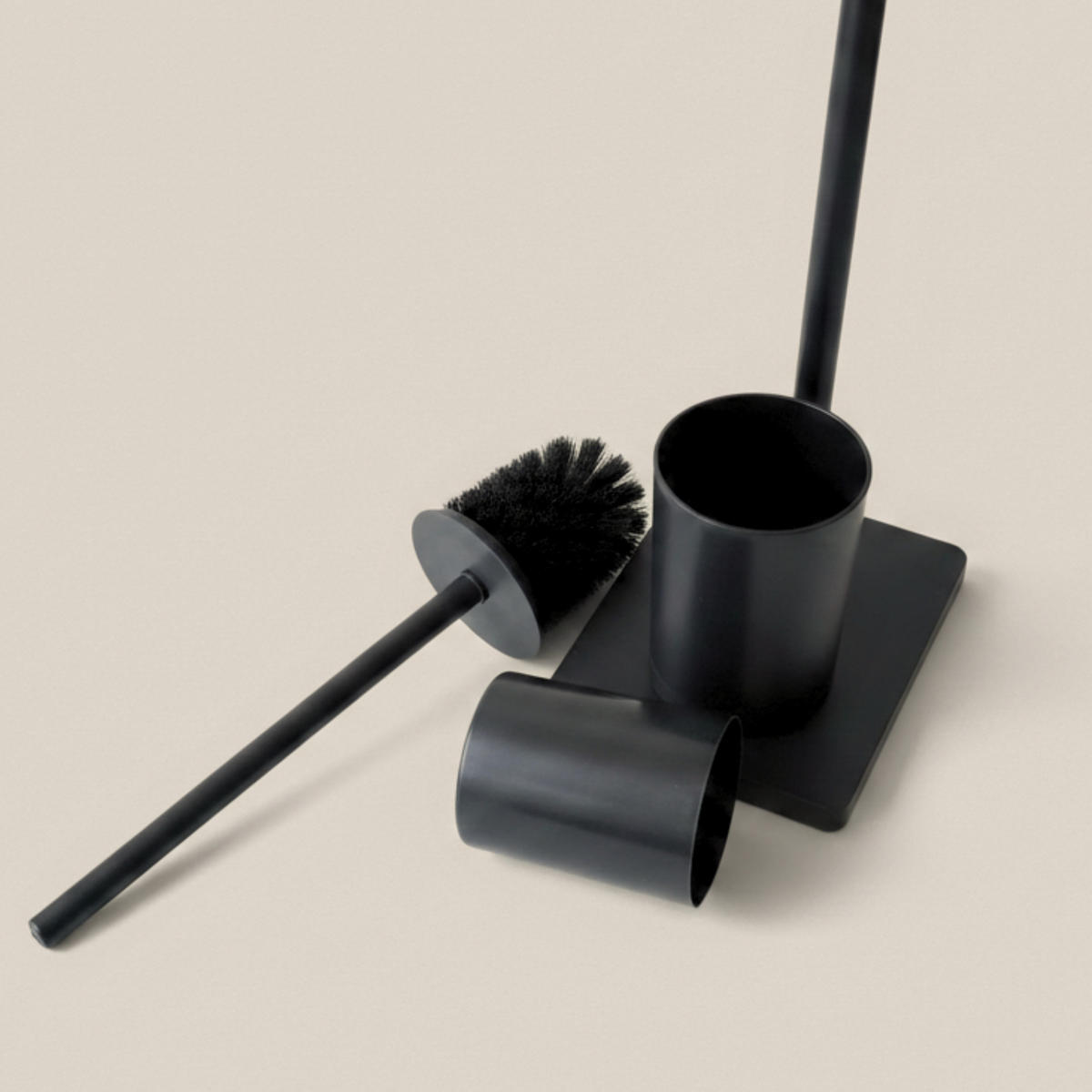 WC-BÜRSTE mit Bambusgriff und Toilettenpapierhalter Isme 20/16/66 cm - Schwarz, Metall (16/66/20cm) - NUXIO