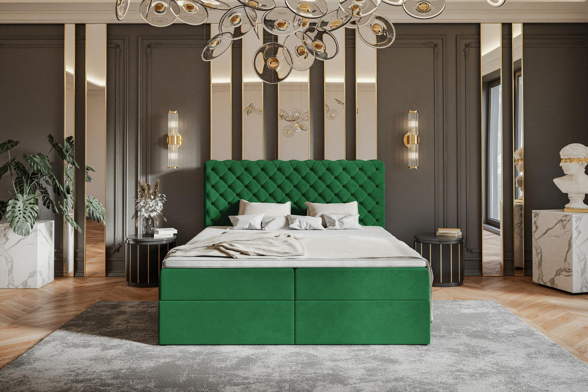 BOXSPRINGBETT 140x200 cm Doro mit Bettkasten, Matratze, Topper, Grün - Grün, Holz/Textil (140/200cm) - Emporius