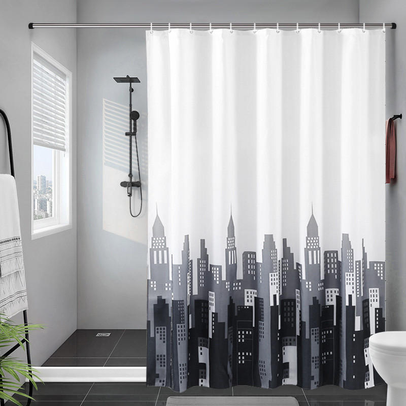 DUSCHVORHANG 180 x 200 cm Polyester halbdurchsichtig schnell trocknend wasserdicht maschinenwaschbar Badezimmer mit 12 Clips - Weiß, Textil (180/200cm) - MCBOSON