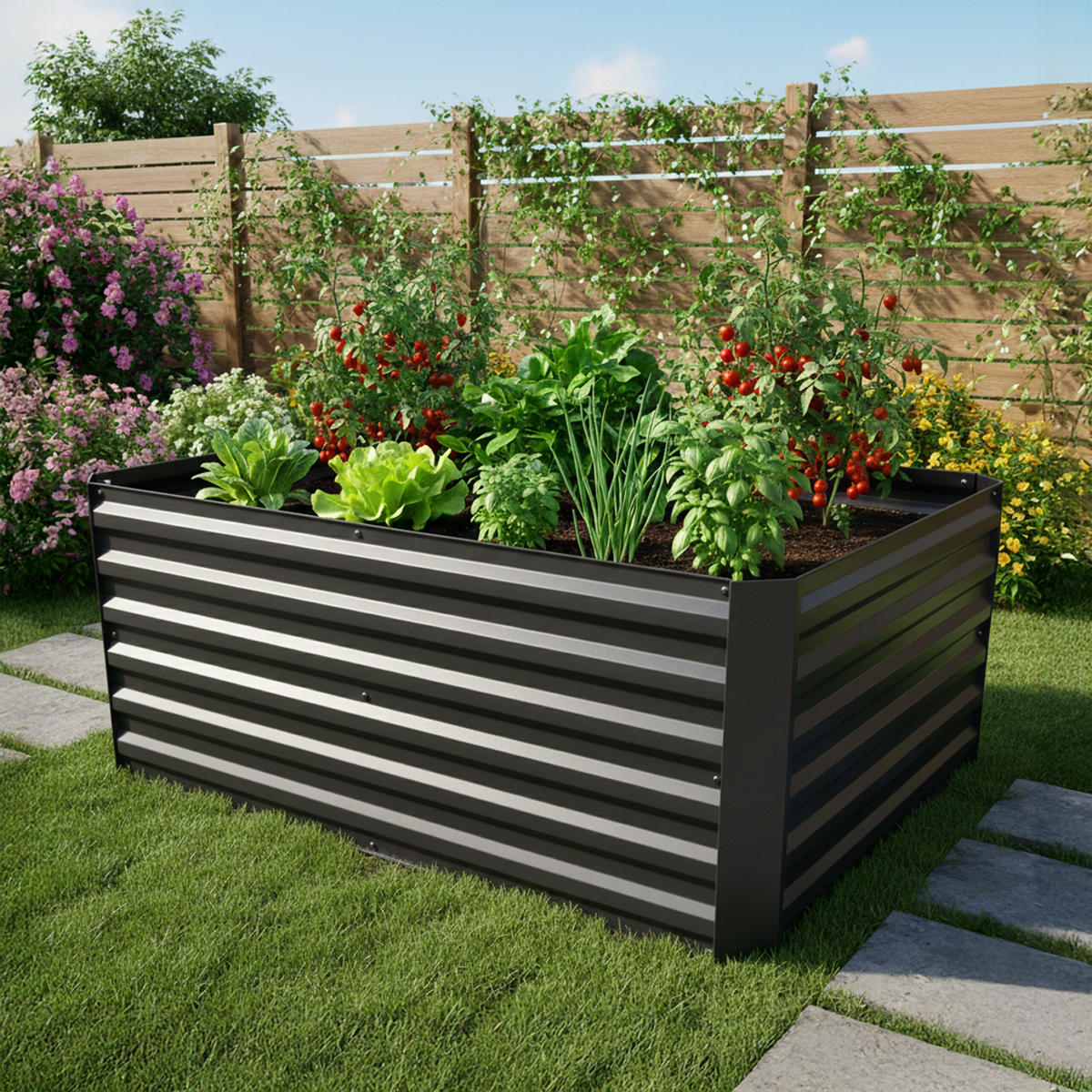 HOCHBEET - Anthrazit, Metall (57/60/57cm) - Relaxdays