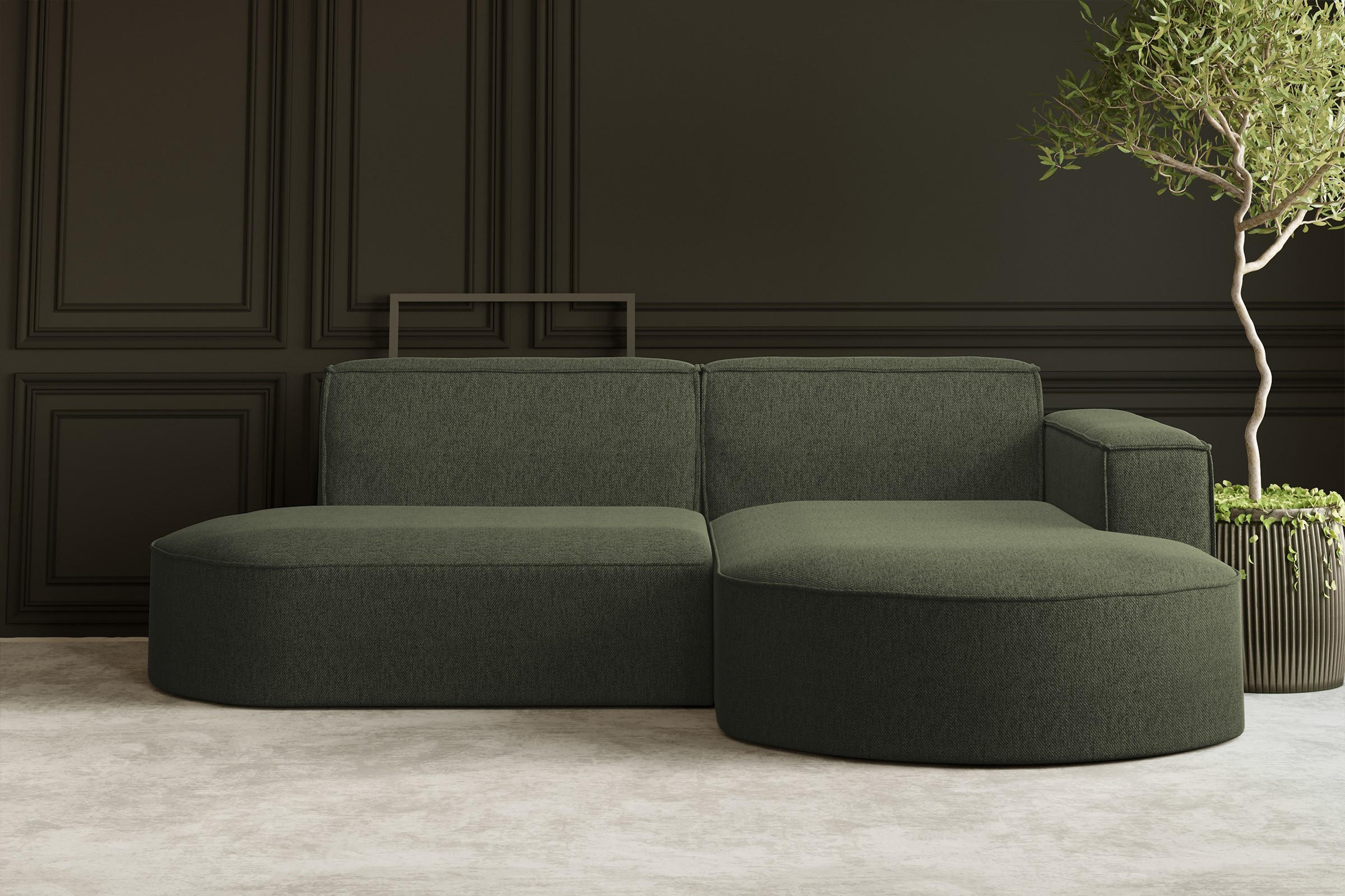 ECKSOFA MODENA L STUDIO Stoff Verita Dunkelgrün Rechts - Dunkelgrün, Holz (236/165cm) - Kaiser Möbel