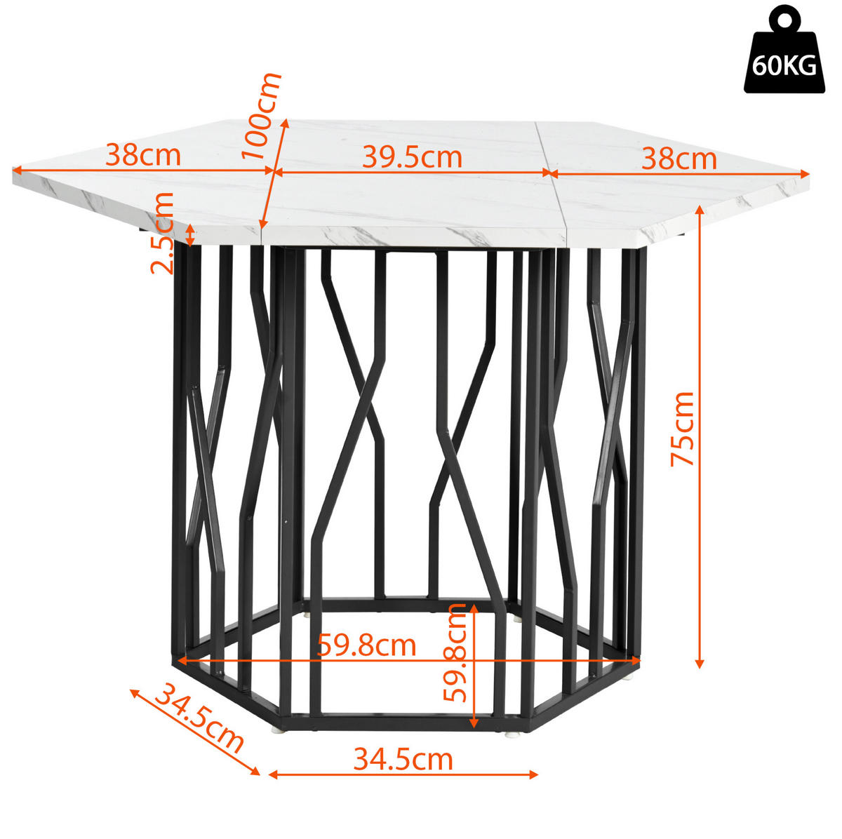 COUCHTISCH 115.5/100 cm schwarz weiß aus MDF und Stahl mit Marmormuster - Schwarz, Holzwerkstoff (115.5/100/75cm) - OKMYHOME
