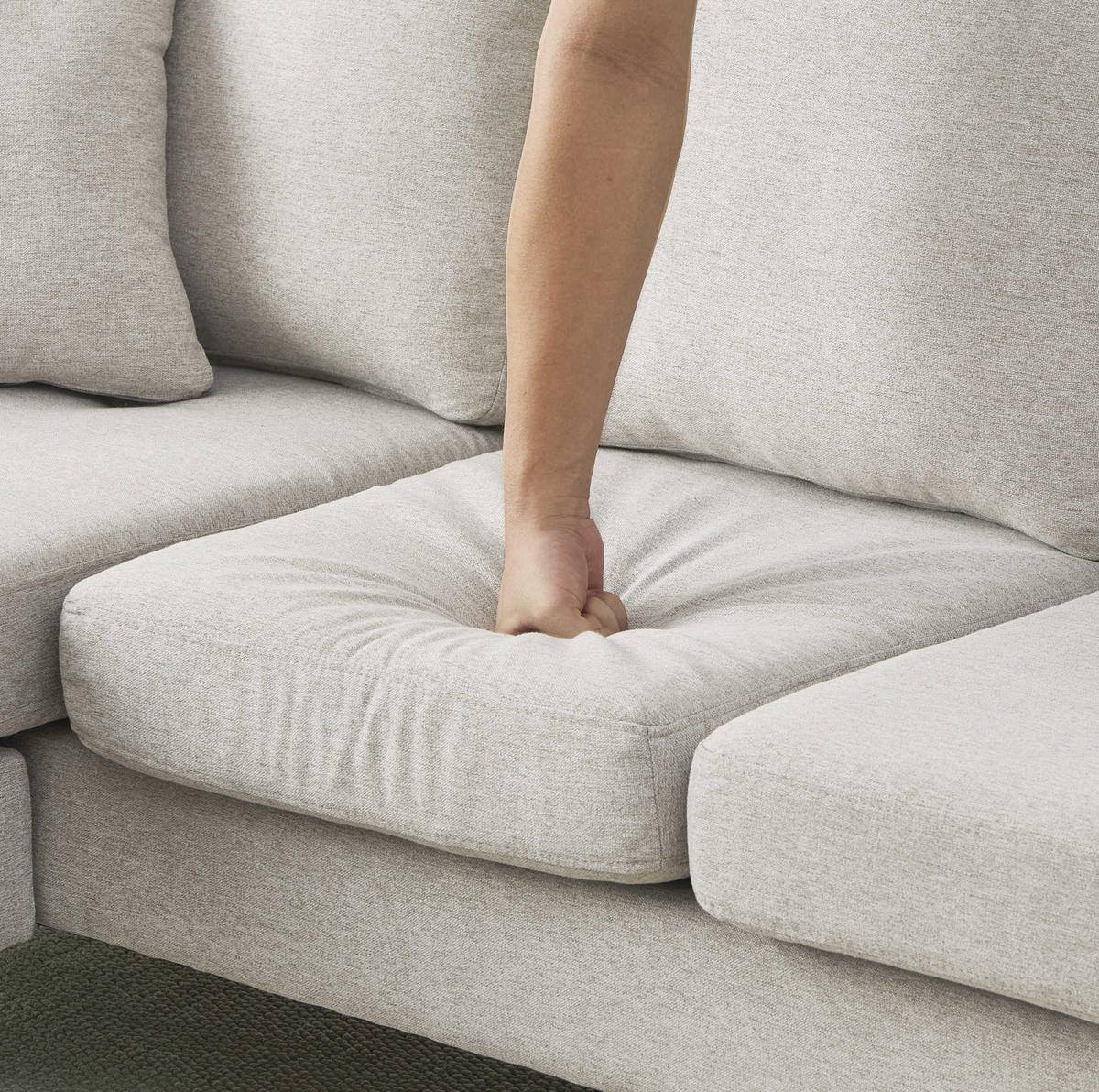 ECKSOFA mit Baumwoll-Leinen-Bezug Beige-Grau/Weiß 166x118x77 cm mit flexibler Chaiselongue - Weiß, Kunststoff (118/166cm) - IVMEU