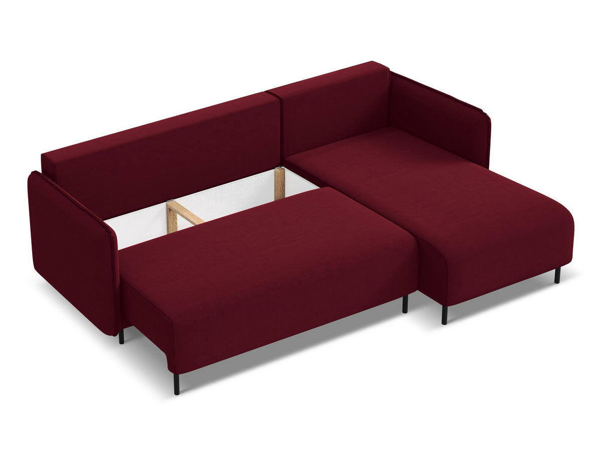 ECKSOFA mit Schlaffunktion Samt Stoff Rot - Bordeaux/Rot, Holz/Textil (236/162cm) - Makamii