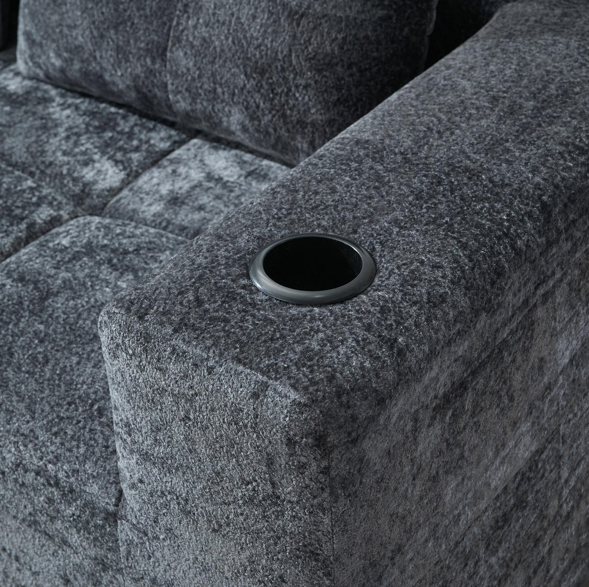 ECKSOFA 258 cm mit Becherhaltern, tiefer Sitzfläche und Chenillebezug, Grau - Grau, Textil (258/163cm) - Redom