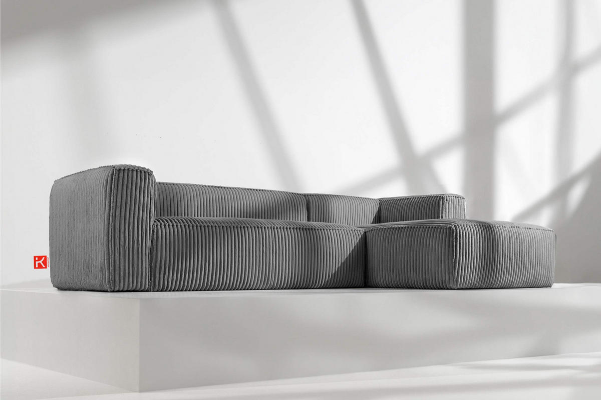 ECKSOFA-RECHTS FEROX Modern, Cord-Stoff, dunkelgrau - Dunkelgrau, Textil (305/175cm) - KONSIMO®