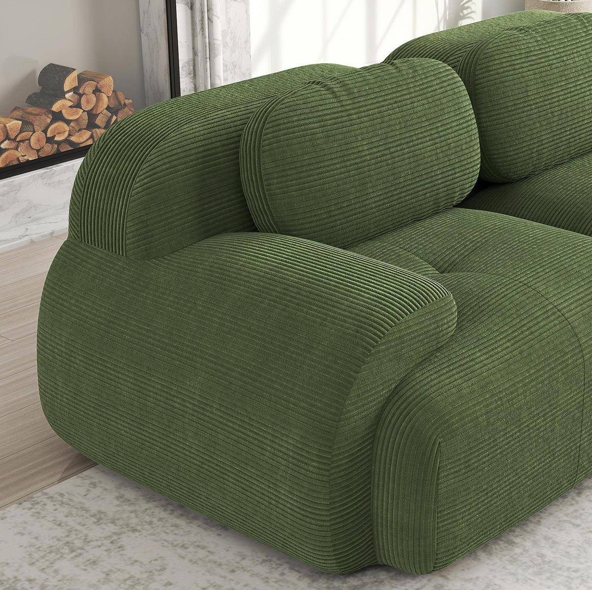 ECKSOFA modular rahmenlos aus Cordstoff Green - Grün, Kunststoff (178/75/298cm) - Meubliv