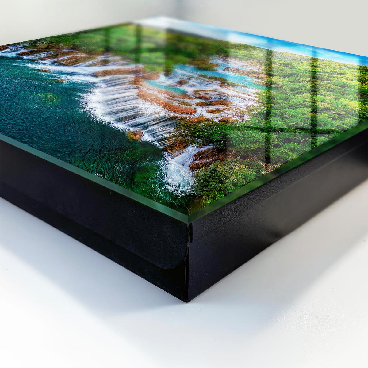 SCHLÜSSELBOX Schwarz 30x30 cm- Türöffnung nach rechts - Natürliche Wasserfälle - Grün, Metall (30/30/5cm) - TULUP