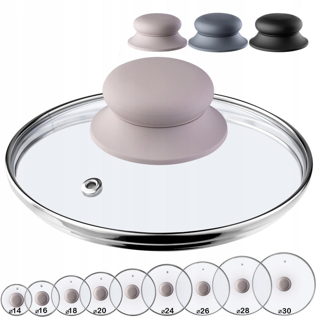 DECKEL mit Beige Silikongriff, 16 cm - Transparent, Glas (16cm) - KADAX