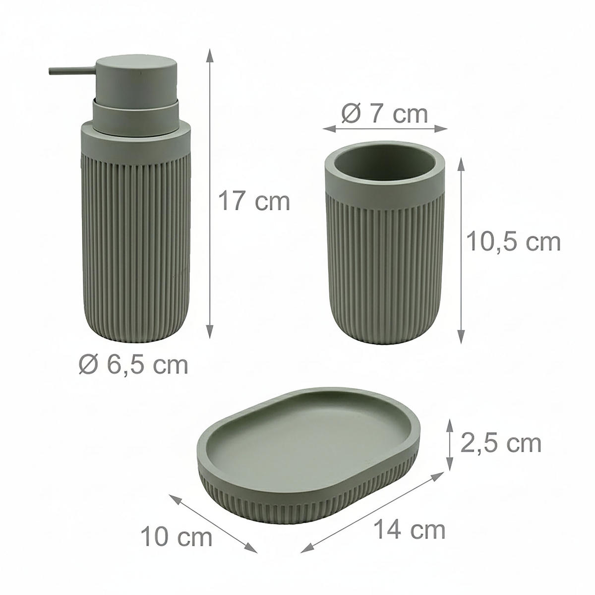 3-TLG.BAD-ACCESSOIRES - Grau, Kunststoff (6.5/17.5/6.5cm) - Relaxdays