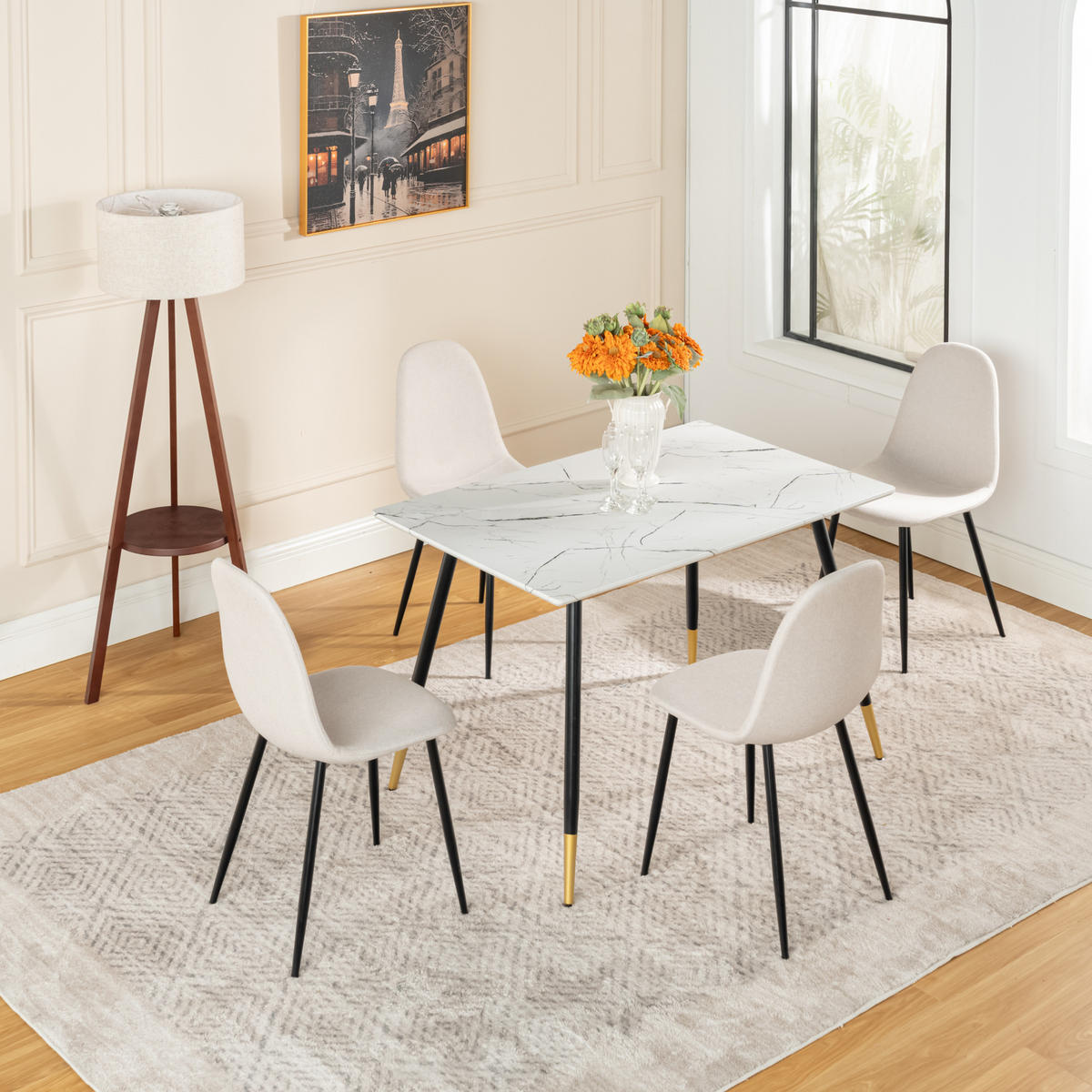ESSTISCH SET Weiß und gebrochenes Weiß - Beige/Weiß, Holzwerkstoff/Metall (70/75/110cm) - Urban Meuble