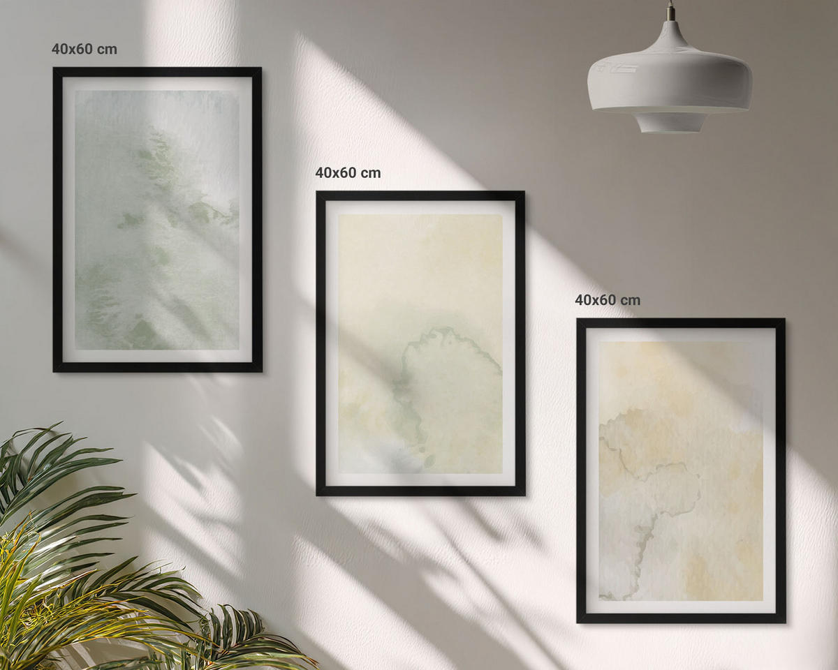 WANDBILDER 3er-Set - 40x60 cm Schwarzer Rahmen - Pastellfarbene Aquarelltexturen - Schwarz, Kunststoff (40/60cm) - ArtPrintCave