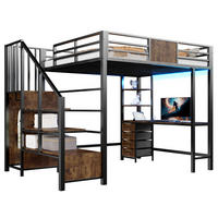 HOCHBETT 140/200 cm in Schwarz mit Schreibtisch, LED, Steckdose und Kleiderstange - Schwarz, Holzwerkstoff/Metall (140/200cm) - CHICFURN
