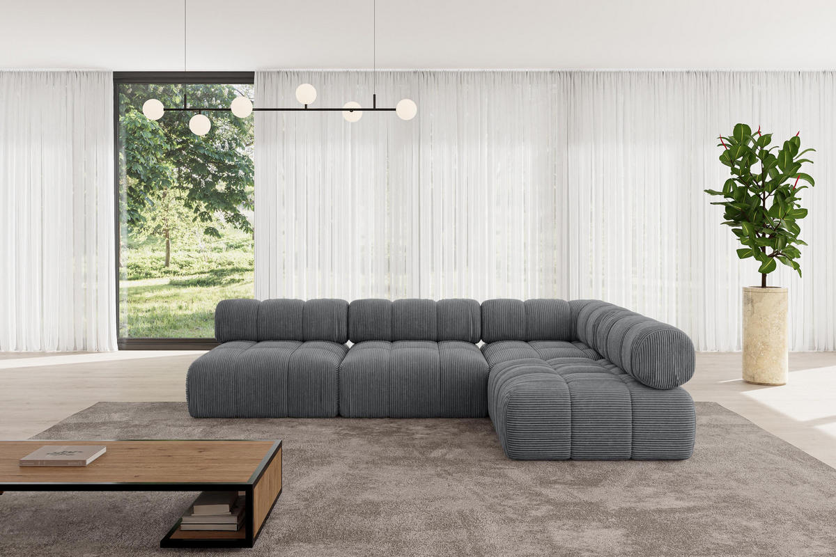 ECKSOFA modulares Sofa Samaro-L2 - 285x190x70 cm Dunkelgrau Cord - Dunkelgrau, Holzwerkstoff/Textil (285/190cm) - ALTDECOR