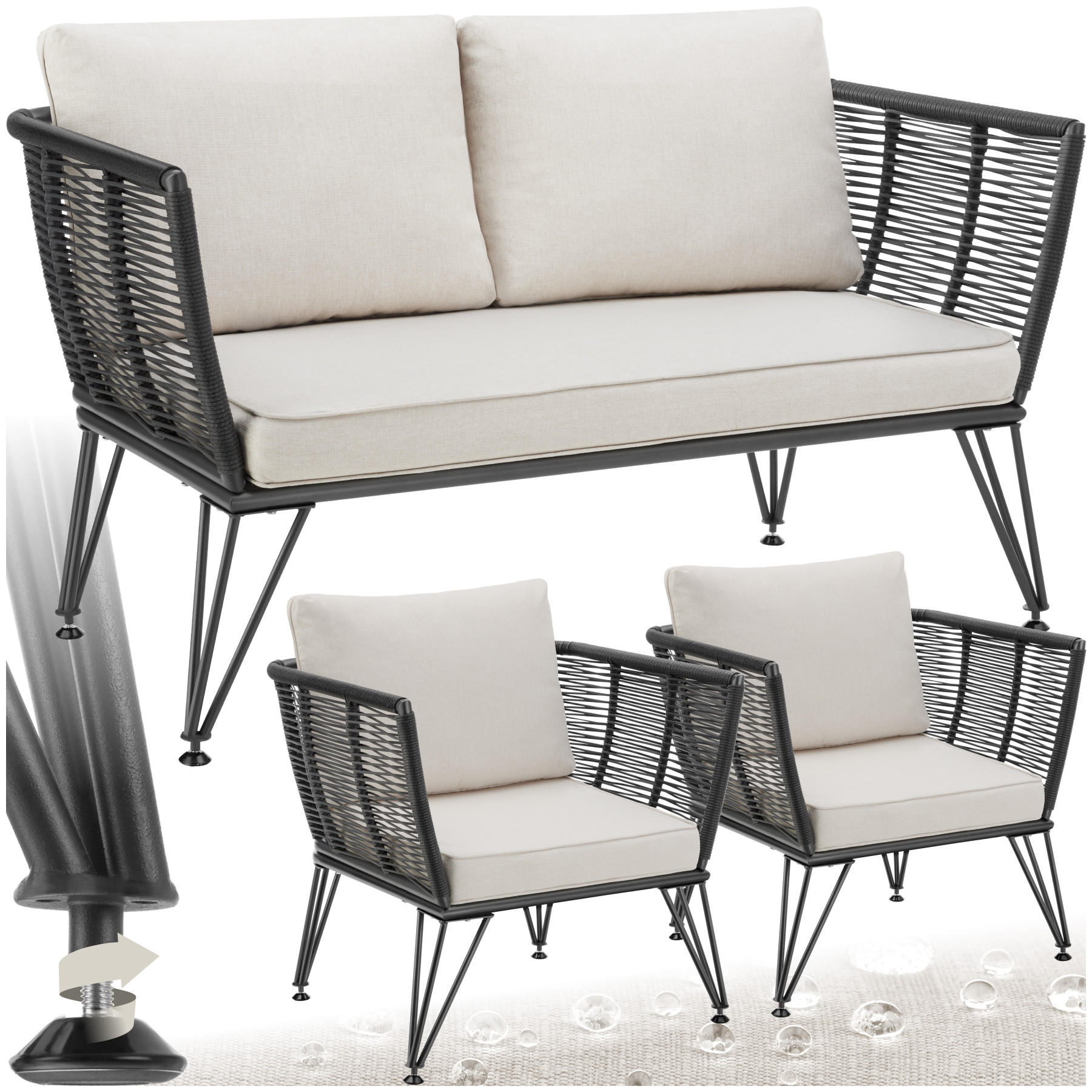 GARTEN-LOUNGESET Sundo,höhenverstellbare Füße,anthrazit - Anthrazit, Kunststoff/Textil - tectake
