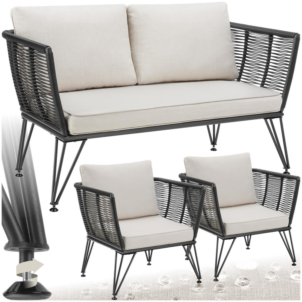 GARTEN-LOUNGESET Sundo,höhenverstellbare Füße,anthrazit - Anthrazit, Kunststoff/Textil - tectake