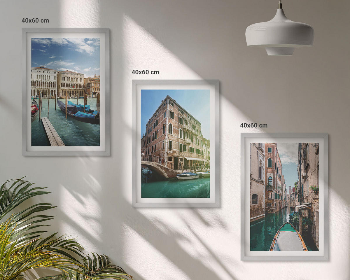 BILDER SET 3er Set - 40x60 cm Silberner Rahmen - Architektur der Kanäle von Venedig - Silberfarben, Kunststoff (40/60cm) - TULUP