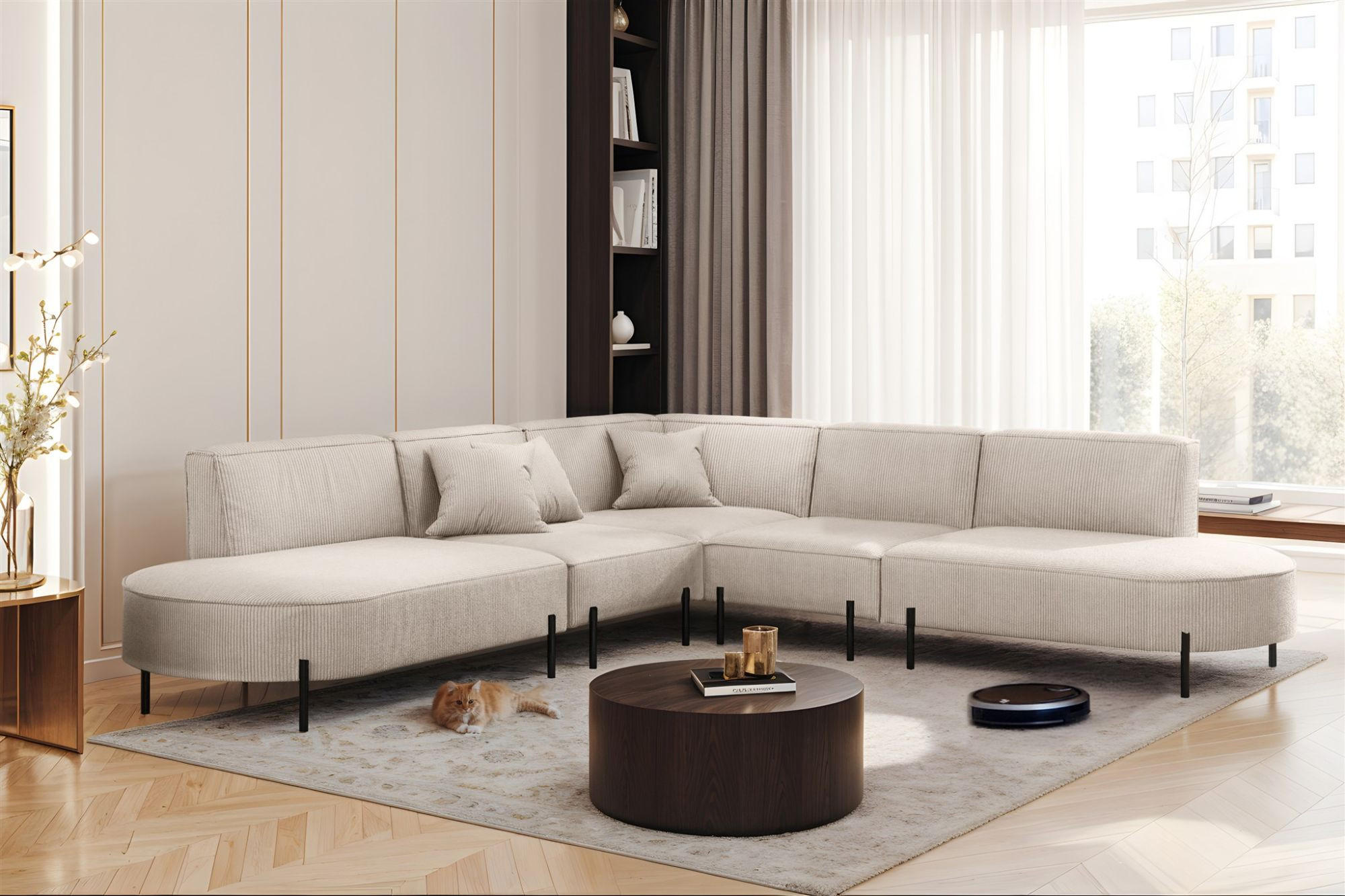 ECKSOFA Valencia - Beige, Holzwerkstoff/Textil (303/303cm) - Fun Möbel