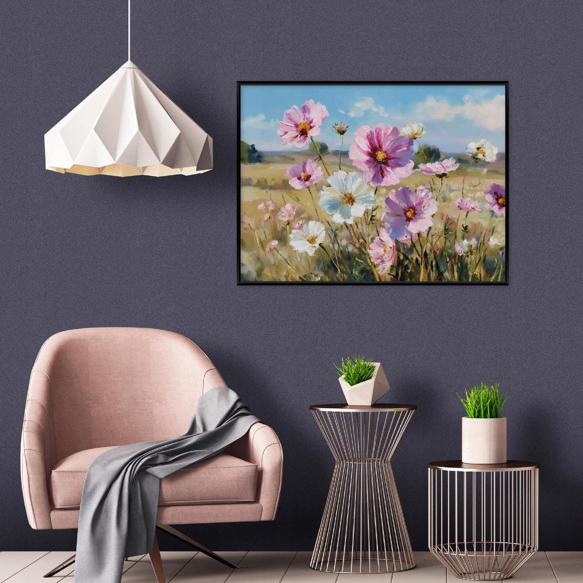 BILDER mit Rahmen Blumen Wiese Rosa 120x80 cm - Multicolor, Holzwerkstoff (120/80cm) - Wallarena