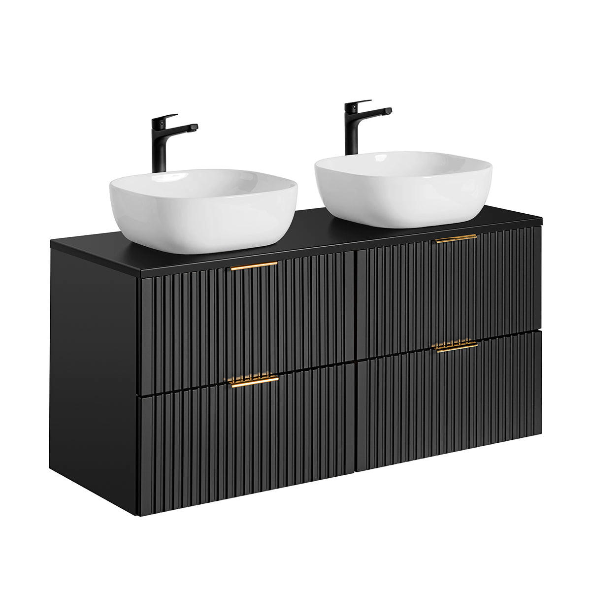 BADMÖBEL 120.8cm Adriel 2er-Set Mattschwarz - Schwarz, Holzwerkstoff (120.8/59/46cm) - Petits-meubles
