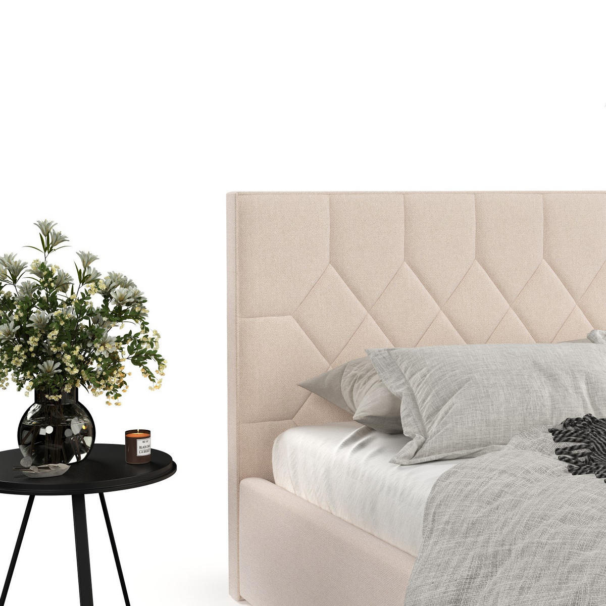 POLSTERBETT Brisa 180/200 cm Creme im Asti Stoff - Creme/Schwarz, Holz/Holzwerkstoff (180/200cm) - AltaBeds